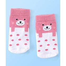 Cute Walk by Babyhug Anti Bacterial Ankle Length Teddy Design Socks Pack of 5 - Pink & White