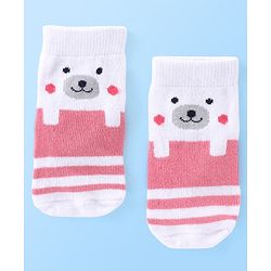 Cute Walk by Babyhug Anti Bacterial Ankle Length Teddy Design Socks Pack of 5 - Pink & White