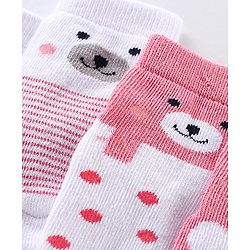 Cute Walk by Babyhug Anti Bacterial Ankle Length Teddy Design Socks Pack of 5 - Pink & White