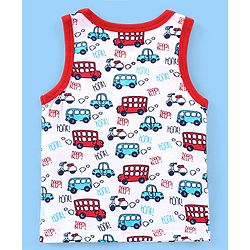 Babyhug 100% Cotton Antibacterial Sleeveless Sando Vests Stripes & Car Print Pack of 5- Blue Red & White
