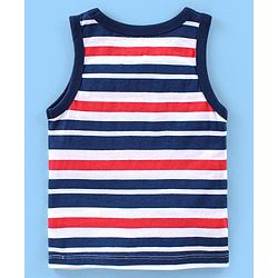 Babyhug 100% Cotton Antibacterial Sleeveless Sando Vests Stripes & Car Print Pack of 5- Blue Red & White