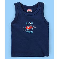 Babyhug 100% Cotton Antibacterial Sleeveless Sando Vests Stripes & Car Print Pack of 5- Blue Red & White