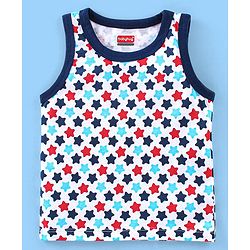 Babyhug 100% Cotton Antibacterial Sleeveless Sando Vests Stripes & Car Print Pack of 5- Blue Red & White