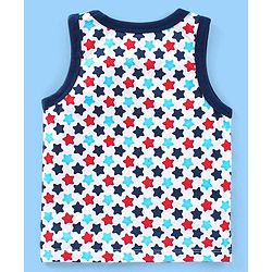 Babyhug 100% Cotton Antibacterial Sleeveless Sando Vests Stripes & Car Print Pack of 5- Blue Red & White
