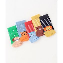 Cute Walk By Babyhug Non Terry Anti Bacterial Ankle Length Socks Animals Print Pack Of 5 - Multicolour