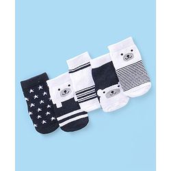 Cutewalk By Babyhug Anti Bacterial Ankle Length Socks Pack Of 5 Bear Print - Navy Blue & White