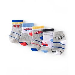 Cute Walk By Babyhug Non Terry Anti Bacterial Ankle Length Design Socks Pack of 5 - Multicolour
