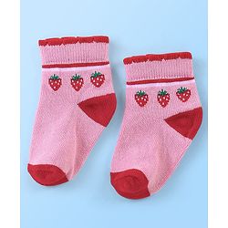 Cute Walk By Babyhug Anti Bacterial Non Terry Ankle Length Strawberry Print Socks Pack Of 5 - Pink & Red