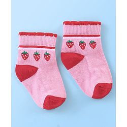 Cute Walk By Babyhug Anti Bacterial Non Terry Ankle Length Strawberry Print Socks Pack Of 5 - Pink & Red