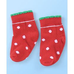Cute Walk By Babyhug Anti Bacterial Non Terry Ankle Length Strawberry Print Socks Pack Of 5 - Pink & Red
