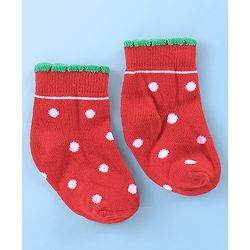 Cute Walk By Babyhug Anti Bacterial Non Terry Ankle Length Strawberry Print Socks Pack Of 5 - Pink & Red