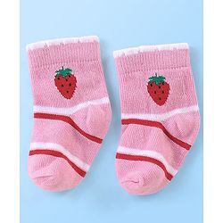 Cute Walk By Babyhug Anti Bacterial Non Terry Ankle Length Strawberry Print Socks Pack Of 5 - Pink & Red