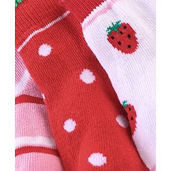 Cute Walk By Babyhug Anti Bacterial Non Terry Ankle Length Strawberry Print Socks Pack Of 5 - Pink & Red