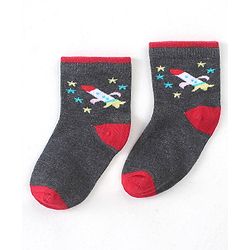 Cute Walk by Babyhug Cotton Blend Ankle Length Anti Bacterial Socks Space Design Pack of 5 - Blue & Grey