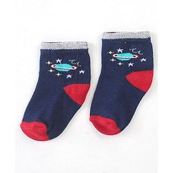 Cute Walk by Babyhug Cotton Blend Ankle Length Anti Bacterial Socks Space Design Pack of 5 - Blue & Grey