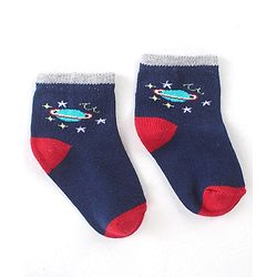 Cute Walk by Babyhug Cotton Blend Ankle Length Anti Bacterial Socks Space Design Pack of 5 - Blue & Grey