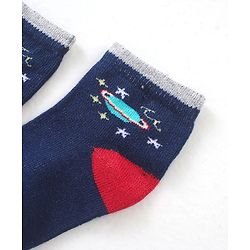 Cute Walk by Babyhug Cotton Blend Ankle Length Anti Bacterial Socks Space Design Pack of 5 - Blue & Grey