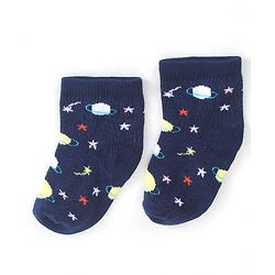 Cute Walk by Babyhug Cotton Blend Ankle Length Anti Bacterial Socks Space Design Pack of 5 - Blue & Grey