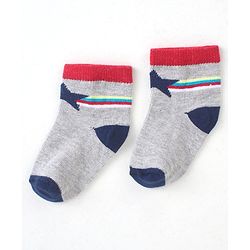 Cute Walk by Babyhug Cotton Blend Ankle Length Anti Bacterial Socks Space Design Pack of 5 - Blue & Grey