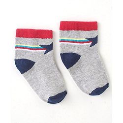 Cute Walk by Babyhug Cotton Blend Ankle Length Anti Bacterial Socks Space Design Pack of 5 - Blue & Grey