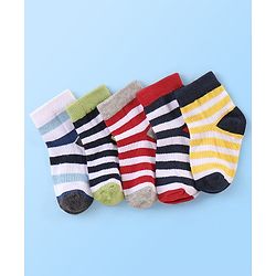 Cute Walk By Babyhug Anti Bacterial Non Terry Ankle Length Stripe Socks Pack Of 5 - Multicolor