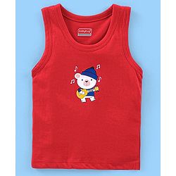 Babyhug 100% Cotton Antibacterial Sleeveless Sando Vests Stripes & Penguin Print Pack of 5- Blue Red & Yellow