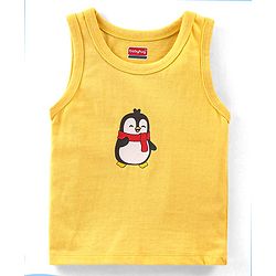 Babyhug 100% Cotton Antibacterial Sleeveless Sando Vests Stripes & Penguin Print Pack of 5- Blue Red & Yellow