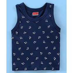 Babyhug 100% Cotton Antibacterial Sleeveless Sando Vests Stripes & Penguin Print Pack of 5- Blue Red & Yellow