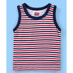 Babyhug 100% Cotton Antibacterial Sleeveless Sando Vests Stripes & Penguin Print Pack of 5- Blue Red & Yellow
