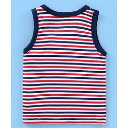 Babyhug 100% Cotton Antibacterial Sleeveless Sando Vests Stripes & Penguin Print Pack of 5- Blue Red & Yellow