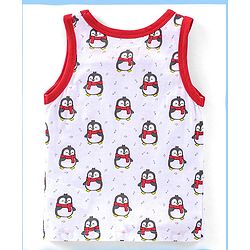 Babyhug 100% Cotton Antibacterial Sleeveless Sando Vests Stripes & Penguin Print Pack of 5- Blue Red & Yellow