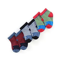 Cute Walk by Babyhug Anti Bacterial Anti Skid Ankle Length Socks Striped Design Pack Of 3 - Multicolour