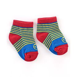 Cute Walk by Babyhug Anti Bacterial Anti Skid Ankle Length Socks Striped Design Pack Of 3 - Multicolour