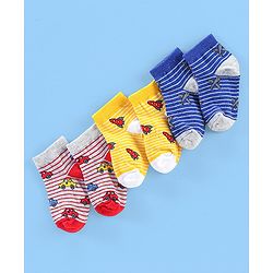 Cute Walk By Babyhug Cotton Anti Bacterial Ankle Length Socks Car & Rocket Design Pack Of 3- Lavender Pink & Blue