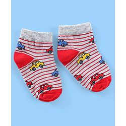 Cute Walk By Babyhug Cotton Anti Bacterial Ankle Length Socks Car & Rocket Design Pack Of 3- Lavender Pink & Blue