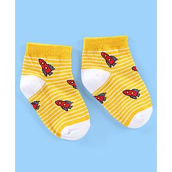 Cute Walk By Babyhug Cotton Anti Bacterial Ankle Length Socks Car & Rocket Design Pack Of 3- Lavender Pink & Blue