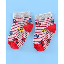 Cute Walk By Babyhug Cotton Anti Bacterial Ankle Length Socks Car & Rocket Design Pack Of 3- Lavender Pink & Blue