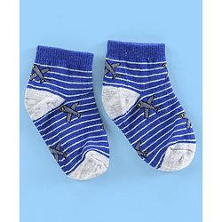 Cute Walk By Babyhug Cotton Anti Bacterial Ankle Length Socks Car & Rocket Design Pack Of 3- Lavender Pink & Blue