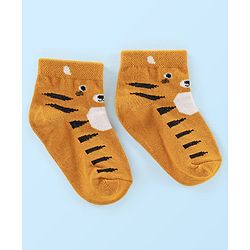 Cute Walk by Babyhug Anti Bacterial Ankle Length Socks Tiger Design Pack Of 3 - Blue White & Yellow