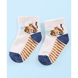 Cute Walk by Babyhug Anti Bacterial Ankle Length Socks Tiger Design Pack Of 3 - Blue White & Yellow