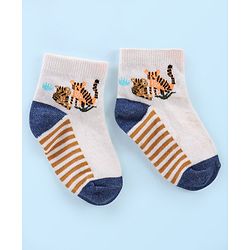 Cute Walk by Babyhug Anti Bacterial Ankle Length Socks Tiger Design Pack Of 3 - Blue White & Yellow