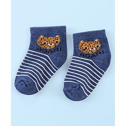 Cute Walk by Babyhug Anti Bacterial Ankle Length Socks Tiger Design Pack Of 3 - Blue White & Yellow