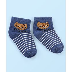 Cute Walk by Babyhug Anti Bacterial Ankle Length Socks Tiger Design Pack Of 3 - Blue White & Yellow