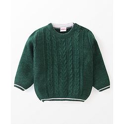 Babyhug Full Sleeves Cable Knit Sweater Solid- Green