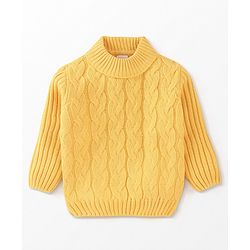 Babyhug Full Sleeves Cable Knit Sweater Solid- Yellow