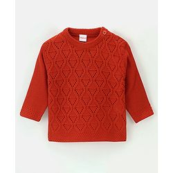Babyhug Knit Full Sleeves Sweater With Cable Knit Design - Red