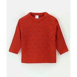 Babyhug Knit Full Sleeves Sweater With Cable Knit Design - Red