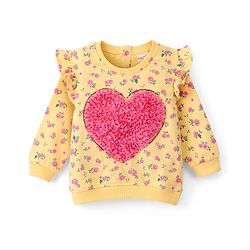 Babyhug Cotton Full Sleeves Floral Printed Sweatshirt With Petal Embroidery & Frill Detailing- Yellow