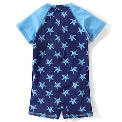 Babyhug Raglan Half Sleeves Star Fish Printed Thigh Legged Swimsuit - Navy Blue