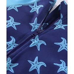 Babyhug Raglan Half Sleeves Star Fish Printed Thigh Legged Swimsuit - Navy Blue